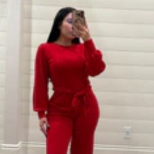 Red Long Sleeve Jumpsuit